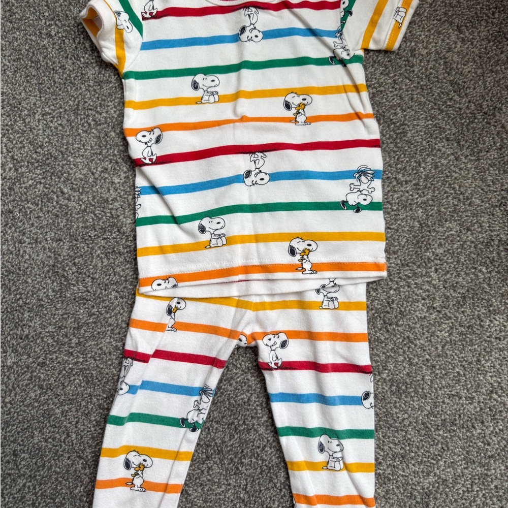GAP Multicolor Striped Kids Pajamas with Snoopy Print